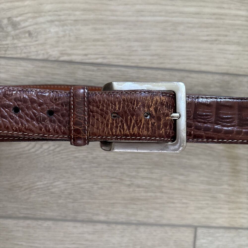 Martin Dingman Brown Alexander Alligator Grain Belt Sz 36 Metal Hardware Workwer